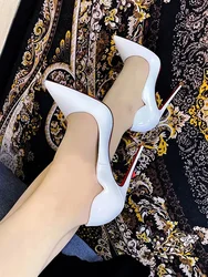 New sexy pointed 12cm temperament red sole black high heels for women slim heels that are not tiring, shallow mouth single shoes