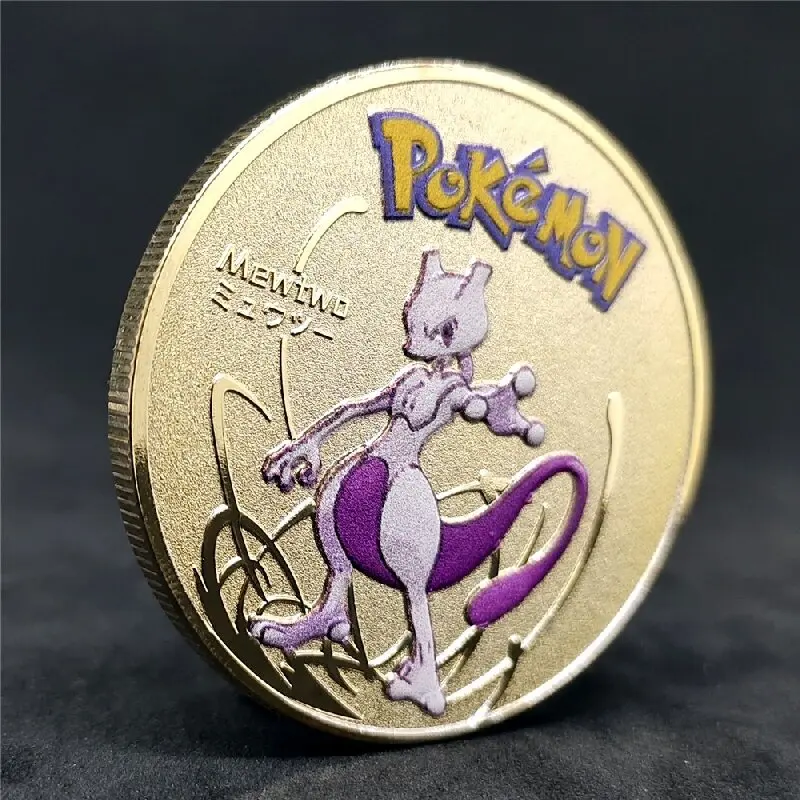 Złota moneta Pokemon zestaw z metalowymi Mewtwo Charizard Pikachu kartka z Anime Pikachu pamiątkowy medalion kolekcjonerski prezent Pokeball