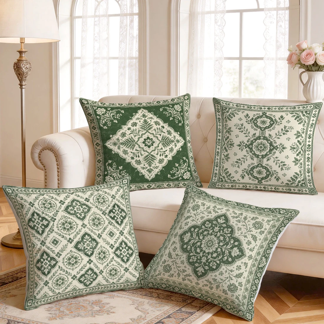 Diamond Shaped Flowers Pillowcase Printed Polyester 40/45/50cm Throw Pillowcover Decorative Sofa Cushion Pillowslip Home Decor
