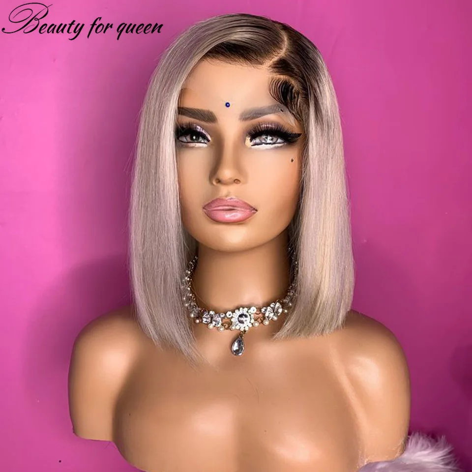613 Straight Short Bob High Quality Brazilian White Human Hair Wig 200 Density Transparent HD Lace Frontal Wigs For Women ﻿