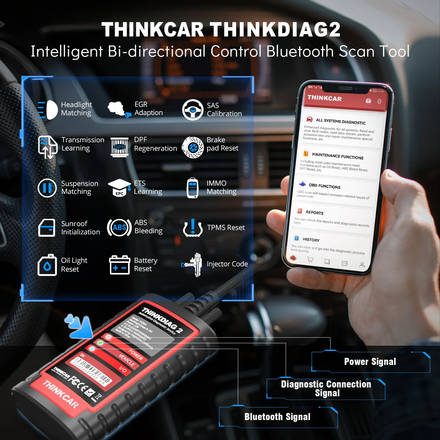 THINKCAR Thinkdiag 2 Full System Diagnostic Tool Support CAN FD ECU Coding Active Test OBD2 Scanner 16 Reset Service 1 Year Free