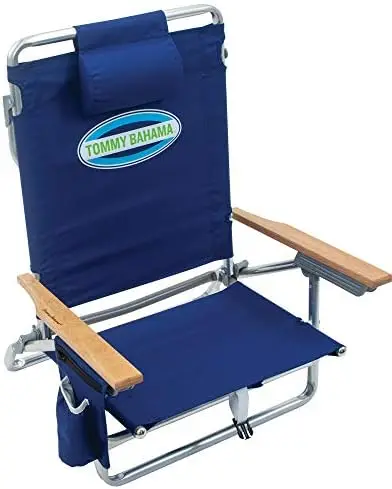 5-Position Classic Lay Flat Folding Backpack Beach Chair, Polyester, Navy
