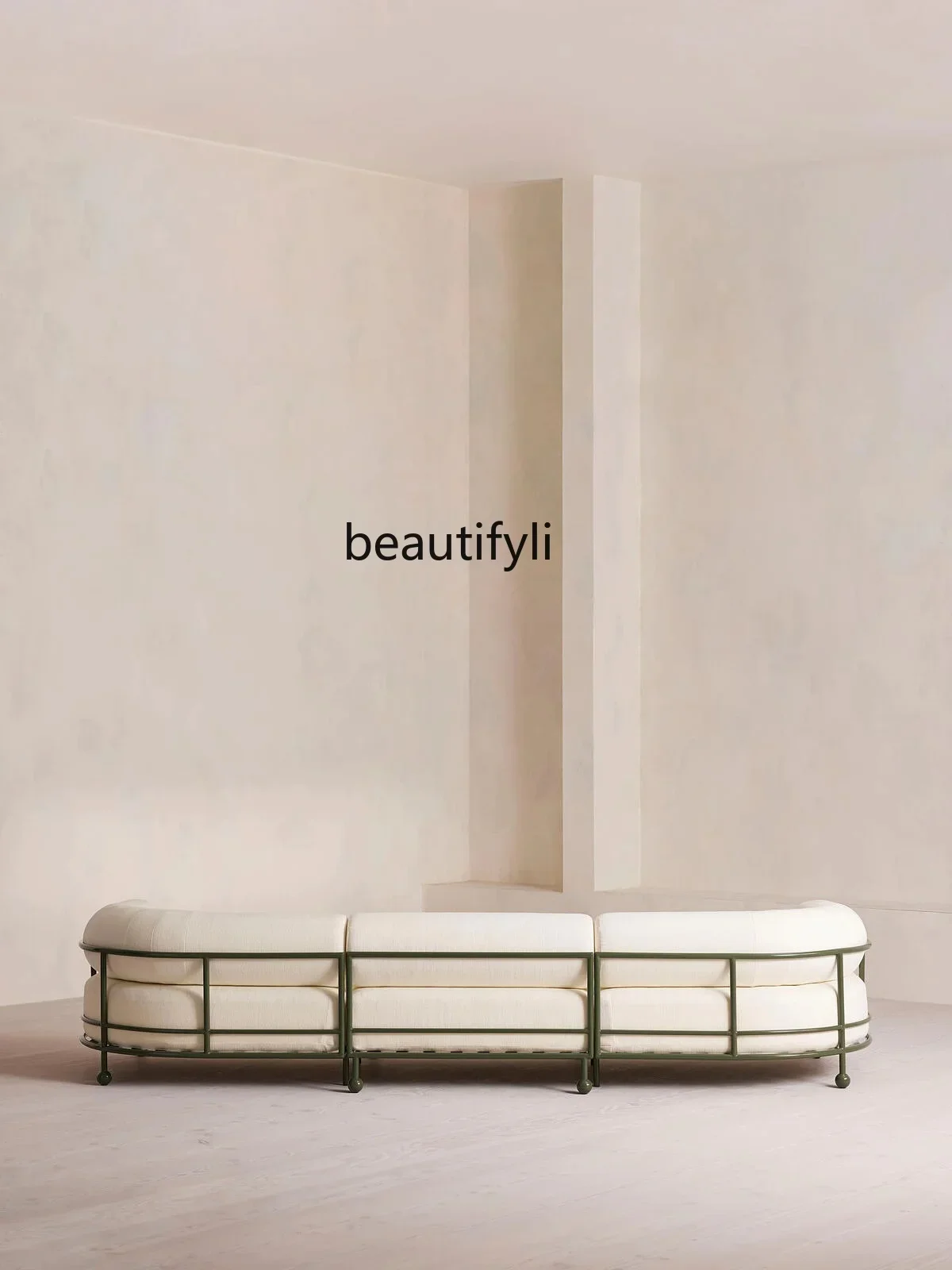 FH Italian wabi wind metal frame designer apartment living room cotton and linen fabric removable and washable straight sofa H