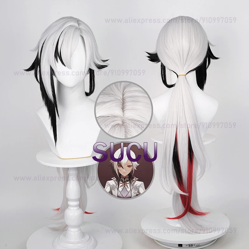 Arlecchino Cosplay Wig Genshin Impact Fontaine Arlecchino Long Silver Hair Anime Heat Resistant Synthetic Wigs