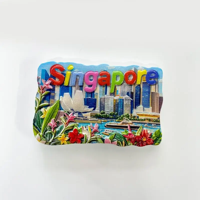 

Singapore Asia Fridge Magnet with Marina Bay Sands, Supertree Grove & Flowers, Cute Home Decor Refrigerator Accessory