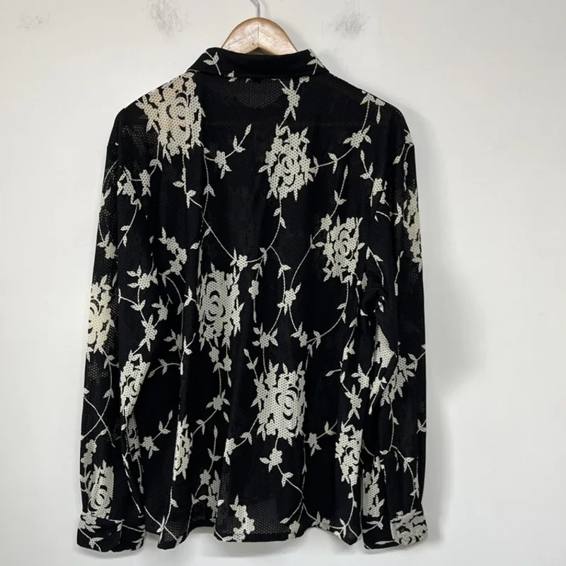 WVGA Spring Autumn New Men Tide Darkwear Burnt Flower Trendy Personality Draped Long Sleeve Shirts Niche Chic Casual Tops W15764
