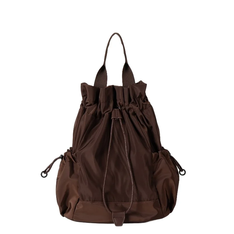 

ALIDI S C Brown Nylon Drawstring Backpack Women's Casual Lightweight Commuter Outward Travel Student Bag