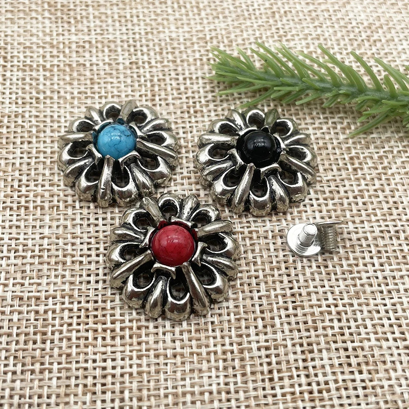 5 Set 26mm Silver Hollow Out Garland Conchos Leathercraft Handbag Belt Turquoise Saddle Concho Screwback