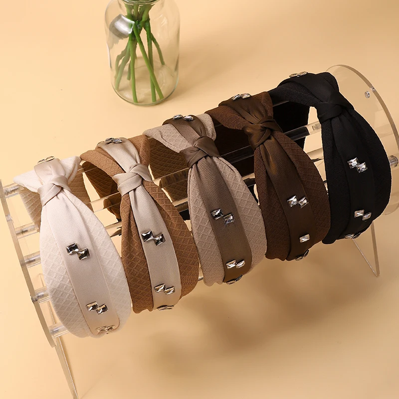 New Center Knotted Headbands for Women Vintage Hair Bands Cloth Wide Hairband For Adult Center Knot Headwear