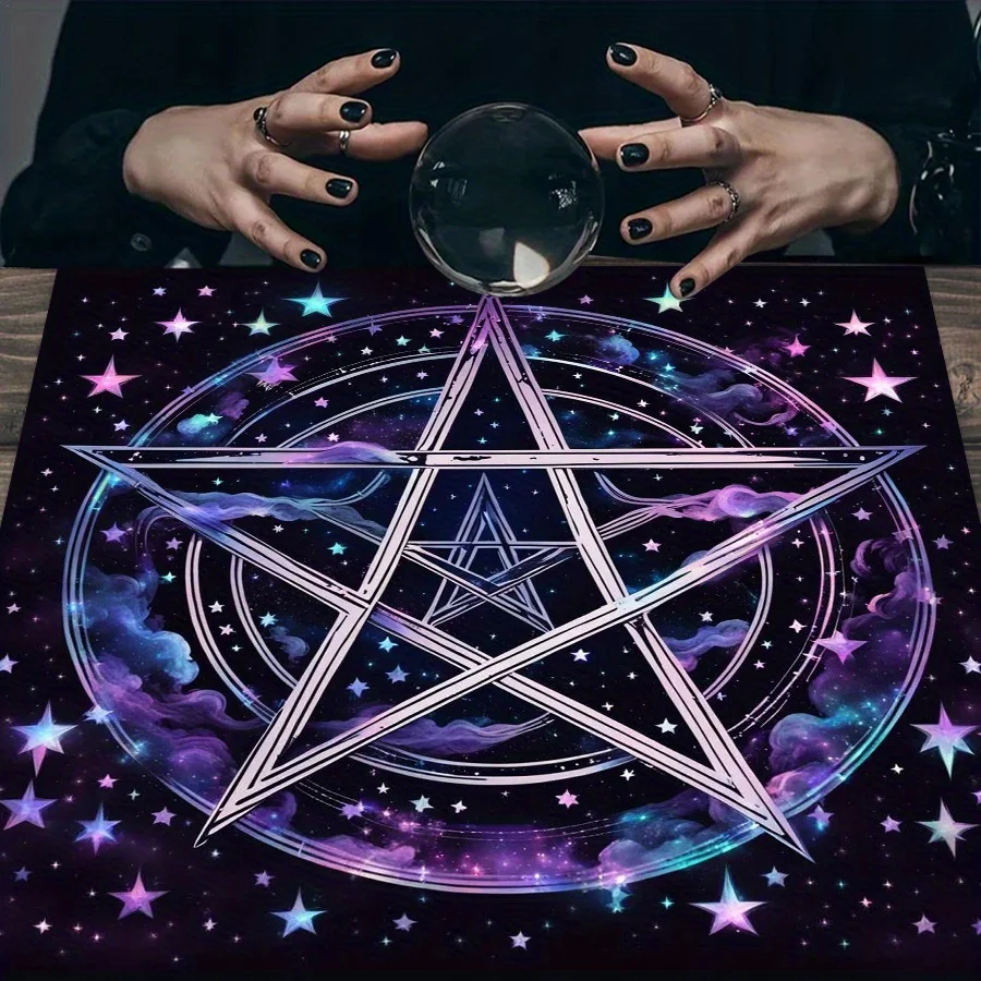 Mystical Polyester Tarot Reading Mat with Star of David Design – Witch Altar Cloth, Spiritual Energy Symbols, Machine-Woven