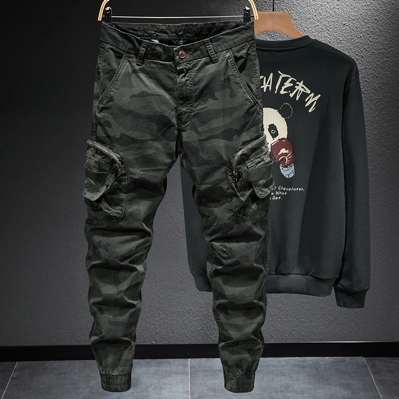 

Camouflage Work Pants Men's Spring Autumn Zipper Large ket Cuffed Casual Outdoor Mountain Climbing Pure Cotton Youth Trousers