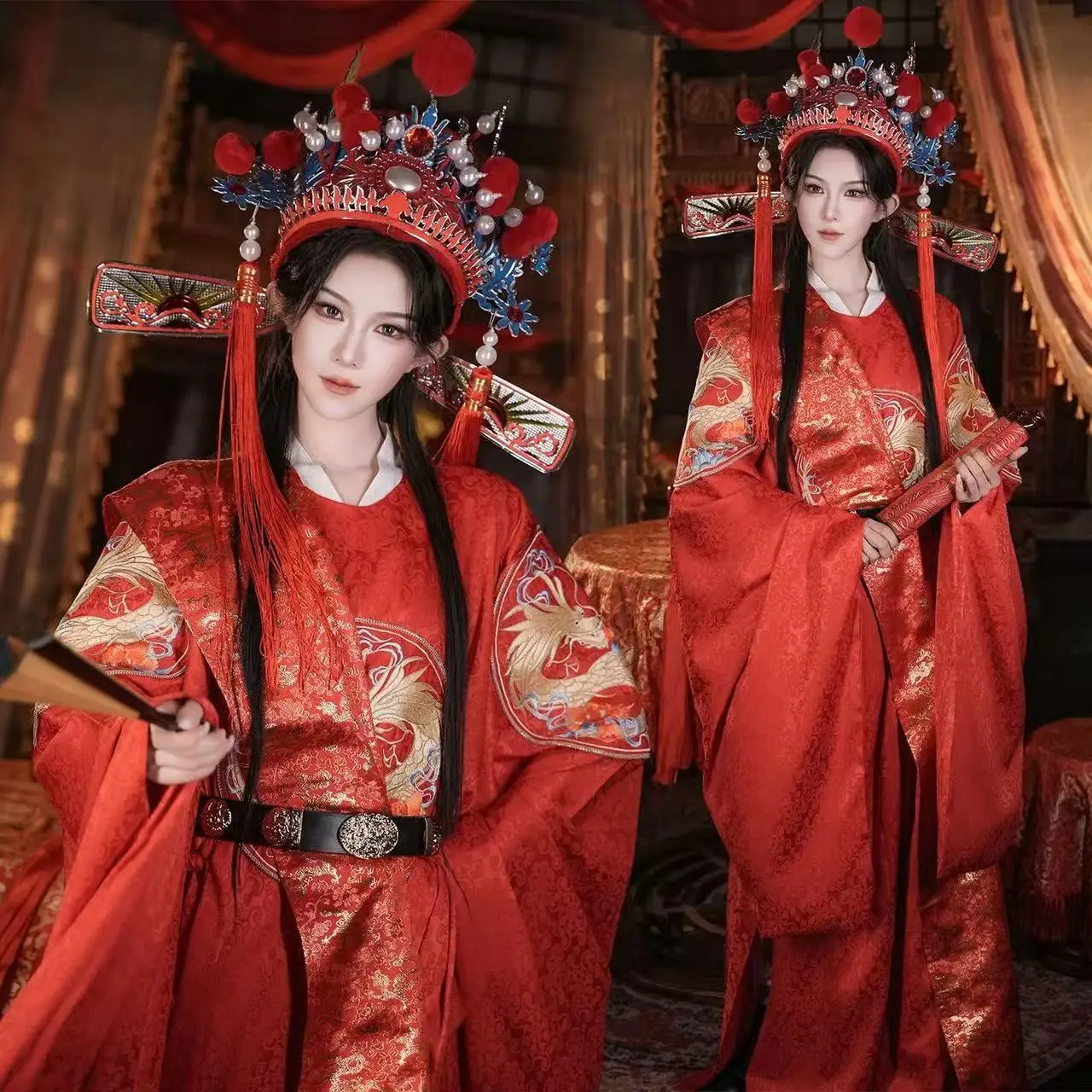 

Heavy Industry Woven Hanfu Men Women Traditional Chinese Wedding Embroidered Gown Suit Imperial Female Son-in-law Uniforms Hanfu