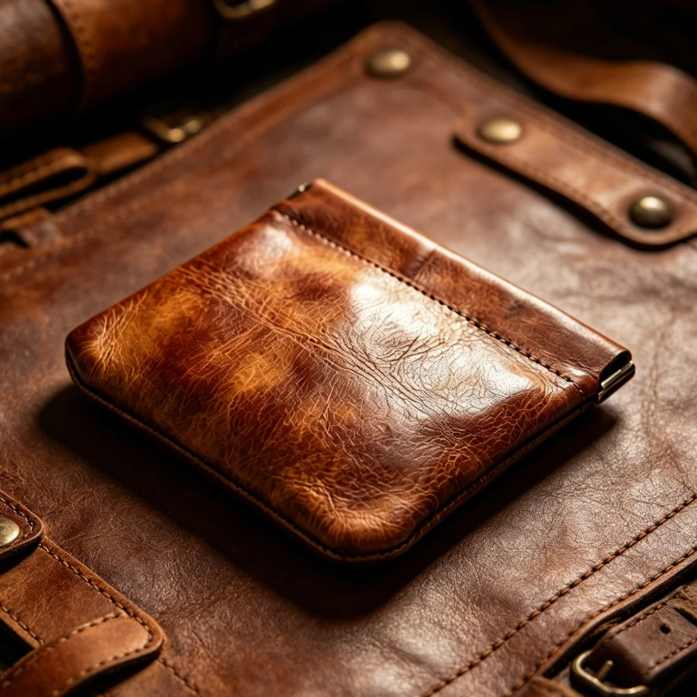 High Quality Genuine Leather  Women Wallet Portable Retro Small Storage Bag Automatic Closing Magnetic Male Coin Wallet