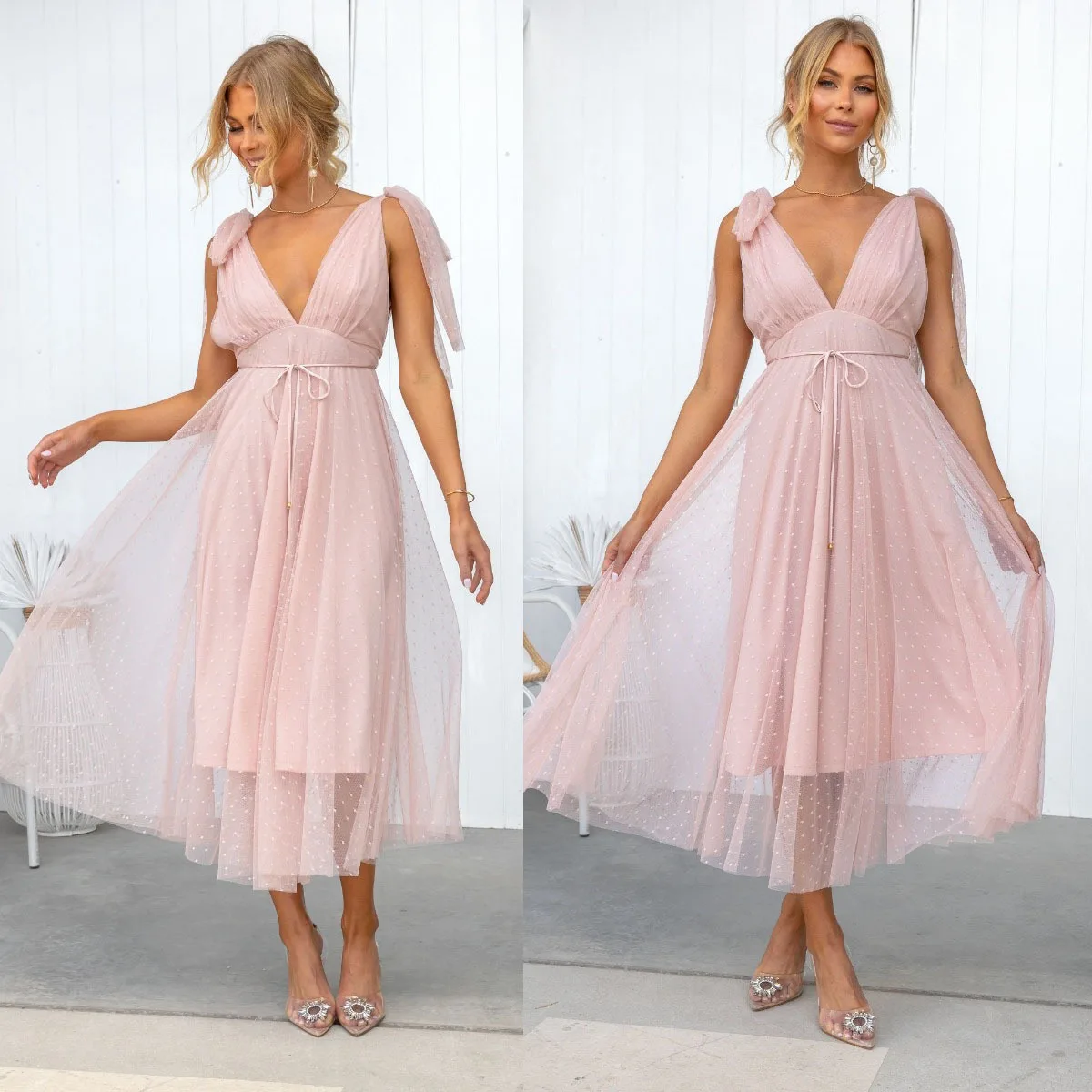 

Женское весенне-летнее новое сетчатое платье на шнуровке с высокой талией, повседневное свободное платье для отпуска, длинное макси без рукавов