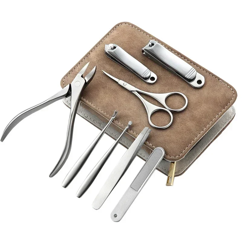 8/12pcs Professional Manicure Kit Stainless Steel Nail Grooming Kit Toenail Nail Cutter Travel Pedicure Tool For Women & Men