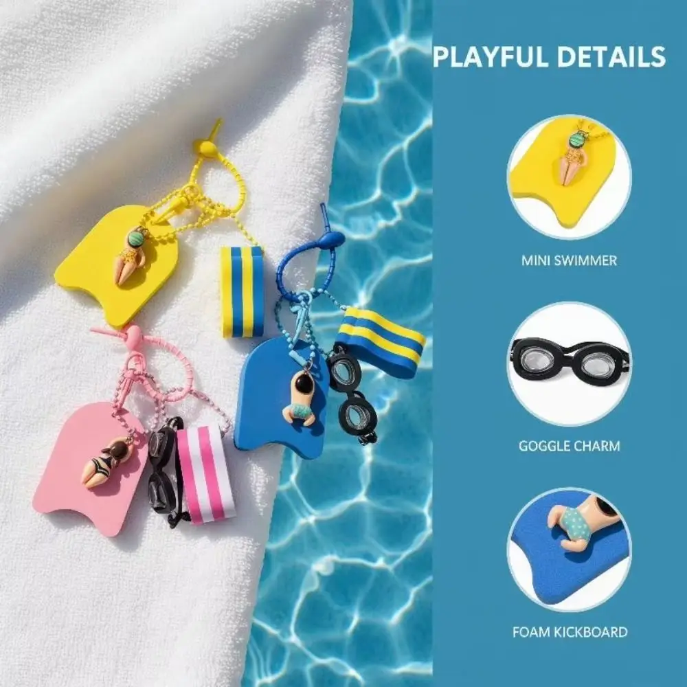 Anti-Loss Floatable Swim Keychain Cartoon Style Mini Size Floating Key Ring Lightweight Colorful Goggle Pendant Swimming Pool