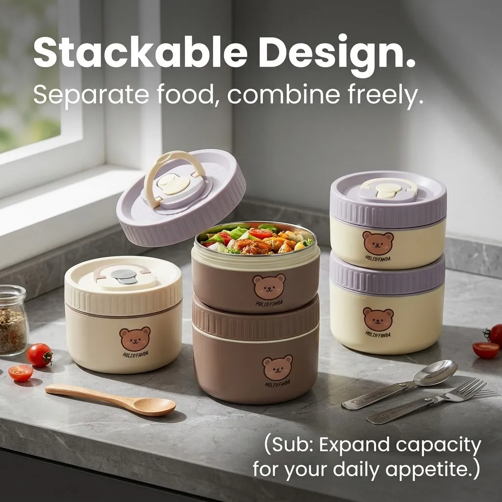 304 Stainless Steel Kids Lunch Box Leakproof Bento Box Microwavable Thermal Food Storage Container With Handle Lid For School view 6