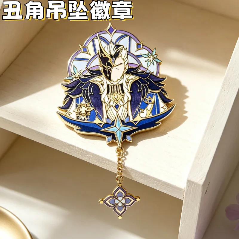 Genshin Impact Pierro Metal Badge Brooch Fan Made Anime Game Desk Decor Bag Accessory Fade Resistant Gift