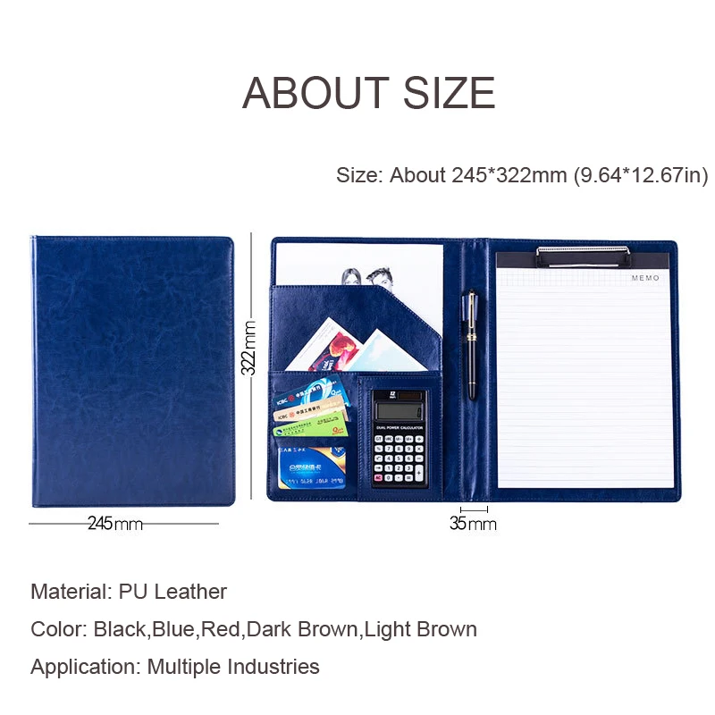 A4 Business Padfolio File Folder Portfolio Document Holder Organizer Clipboard PU Leather Briefcase Card Holder Office Supply