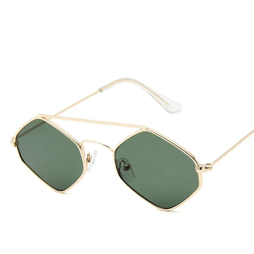 Polygonal Ocean Sunglasses for Women with Retro Metal Frame and Double Beam Design