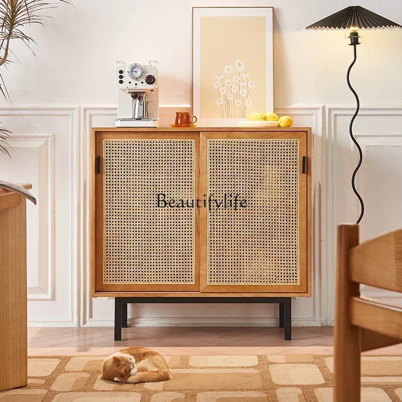 

ls 42Nordic solid wood dining side cabinet rattan modern simple home living room locker