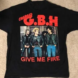 T-shirt unisexe en coton noir vintage Charged GBH, Give Me Fire, toutes tailles, K740