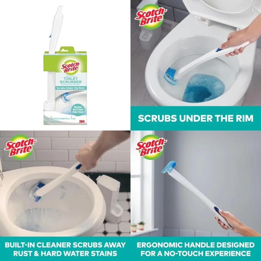

Scotch-Brite Disposable Toilet Scrubber Starter Kit, Disposable Refills with Built-In Bleach Alternative, Includes 1 Handle, St