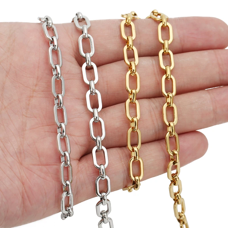Lien carré en acier inoxydable sans décoloration, collier à faire soi-même, bracelets, bijoux, fournitures exécutives, largeur 6.5mm, 1 mètre