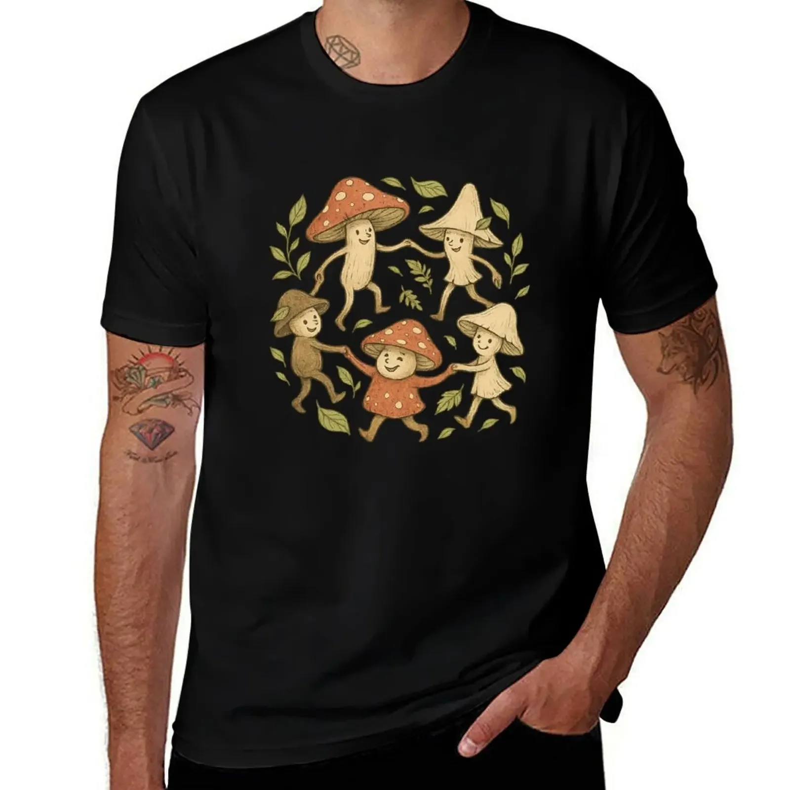 

Fungi Folk – Whimsical Mushroom Circle T-Shirt custom t shirt topping heavyweights slim fit t shirts for men