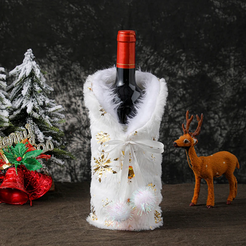 1pc Christmas Red Wine Bottle Covers Bag Plush fabrics Holiday Santa Claus Champagne Bottle Cover Christmas Decorations For Home