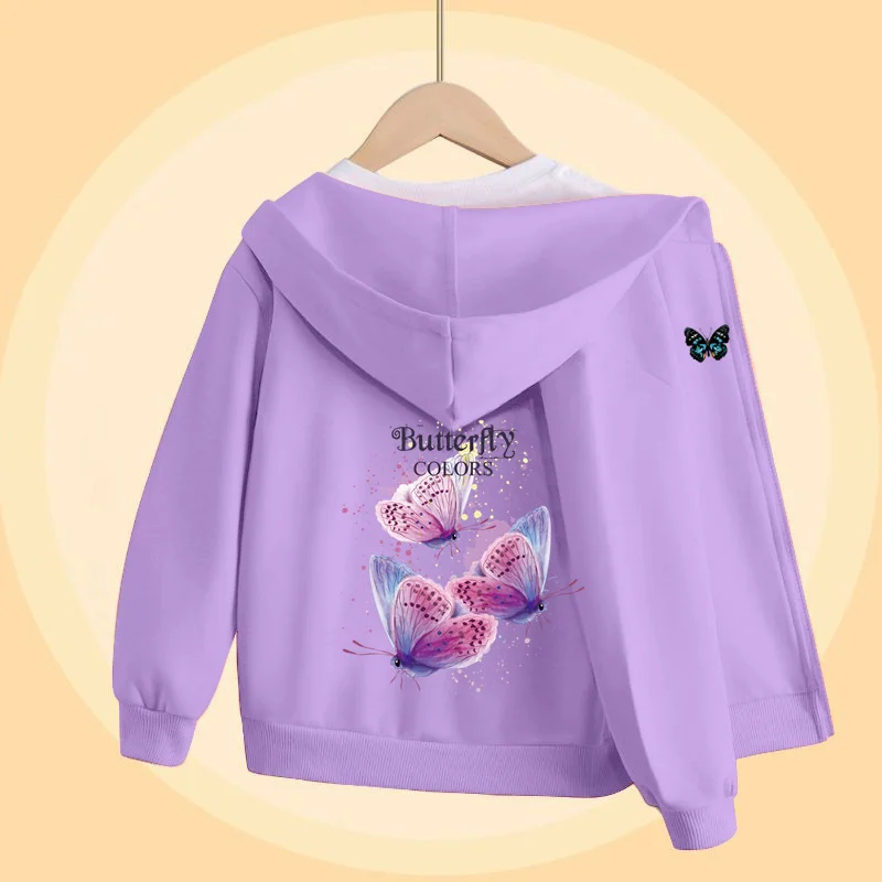 2025 Butterfly Sweet Coat for Girls Autumn Long Sleeve Hoodie Fashion Printed Sweatshirt Kids 5-14T