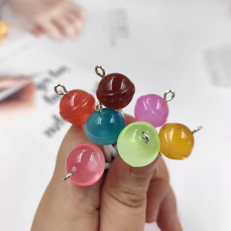 10pcs Lovely Gradient Color Lollipop Cookie Candy Charms for Jewelry Making Kawaii Resin Pendants Diy Earring Keychain Finding