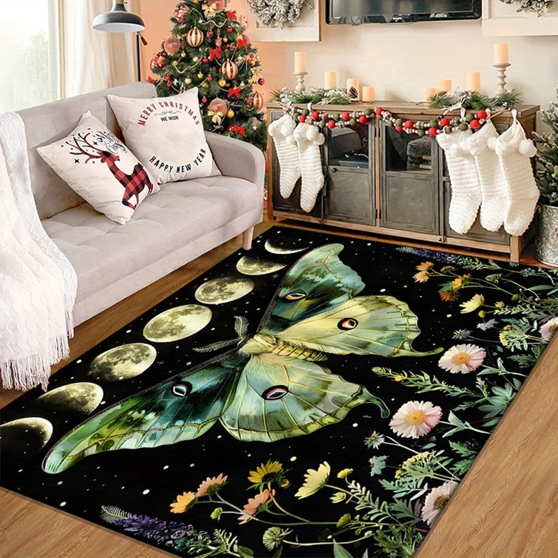 

Festive 3D Luna Moth Printed Carpet - Rectangle Rug for Living Room, Bedroom, Kitchen, and Entryway - Non-slip, Machine Washable