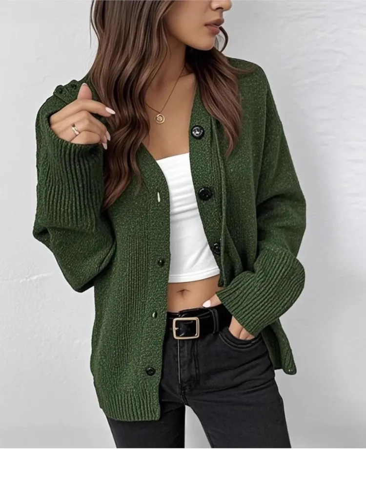 

Sweater Women's 2025 Fashion Hoodie Solid Color Hooded Single Breasted Button Autumn Winter New Drawstring Knit Cardigan Women