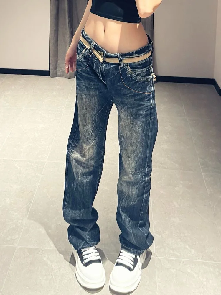 

Letter Embroidered Low Rise Jeans Women’s Slim Fit Straight Denim Pants 2025 Autumn Casual Fashion Street Jeans