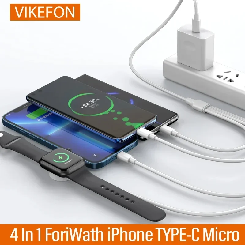 VIKEFON 4 In 1 USB Type C PD Charging Cable for IPhone/Android Fast Watch Magnetic Wireless Charger for Apple Watch 1-9 Ultra SE