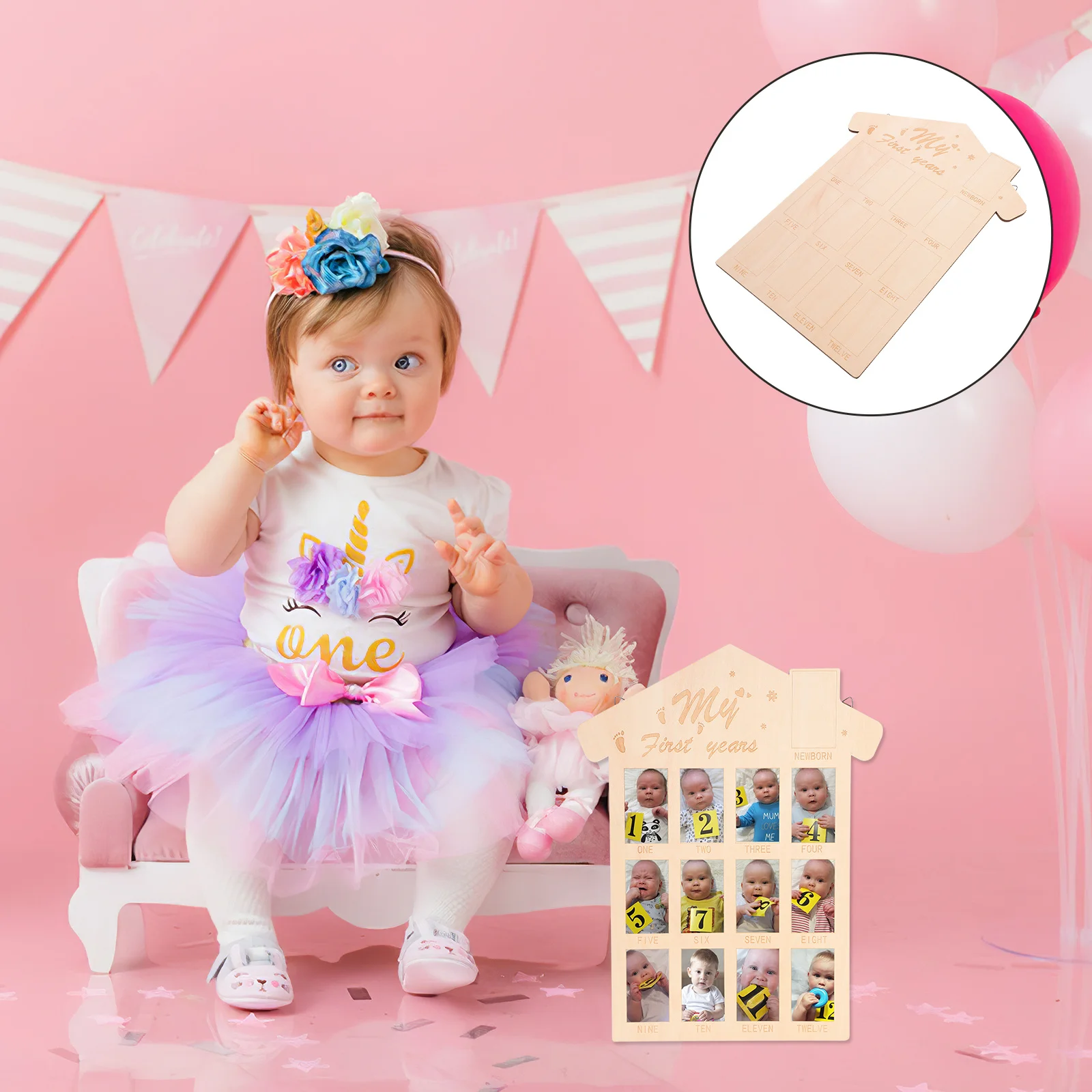 

Wooden Baby Picture Frame 1st Birthday Nursery Decoration Baby Keepsake Photo Board Wooden Photo Frame