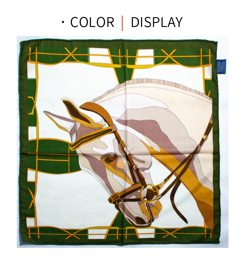 Equestrian Horse Print Scarf for Women 30% Silk 70% Wool 65x65cm Square Soft Warm Luxury Fashion Shawl