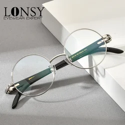 LONSY High Quality Buffalo Horn Glasses For Women Luxury Brand Design Fashion Round Eyewear Transparent Optical Eyeglasses Frame