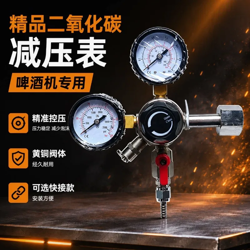 CO2 Regulator Pressure Gauge for Beer Machine, Single/Dual Outlet Homebrew Beer Gas Valve with Protective Cover