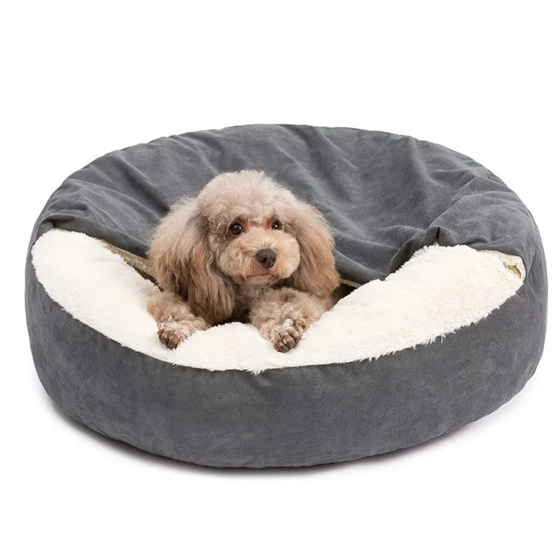 Dog Beds Semi-closed Puppy Kennel Donut Round Calming Anti-Anxiety Dog Burrow Cave Bed Washable Winter Warm Cozy Pet Sofa Bed