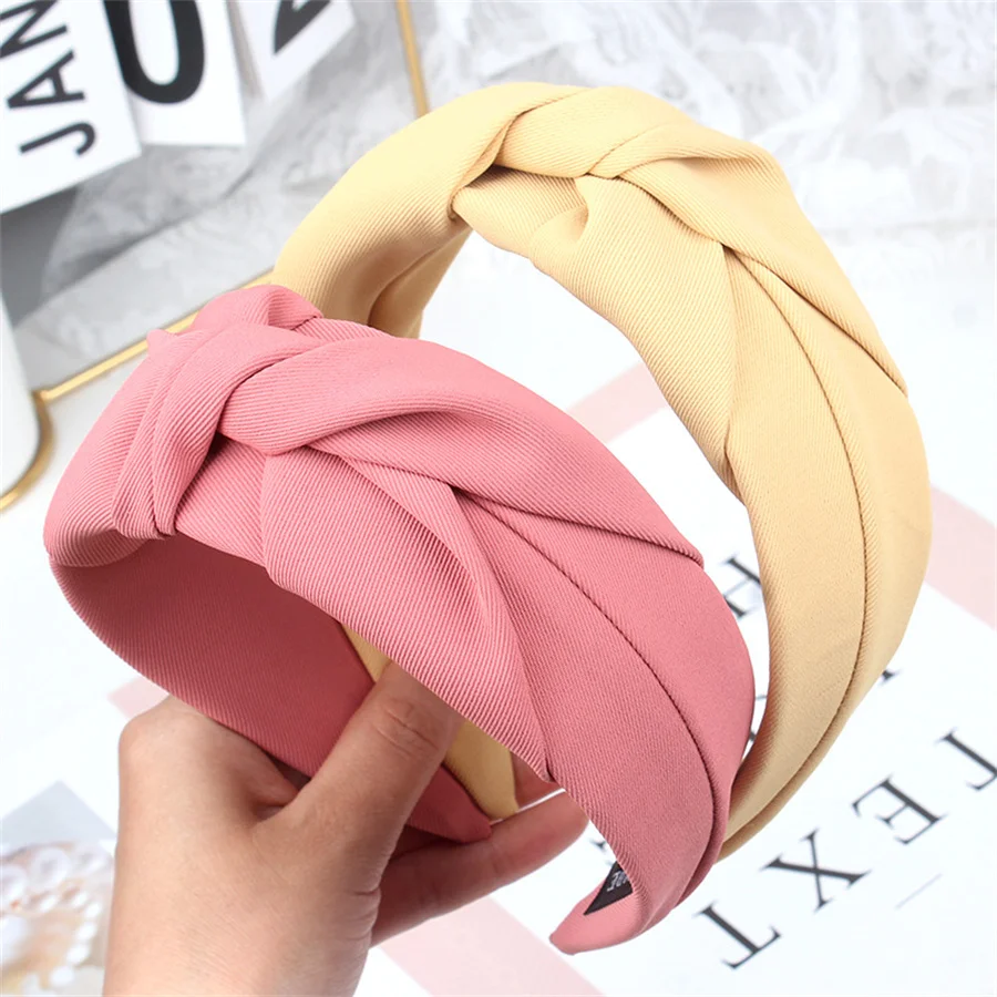 New Knotted Headbands for Women Headdress Girls Vintage Hair Bands Cloth Wide Hairband Soft Hair Hoop Hair Accessories Headwear