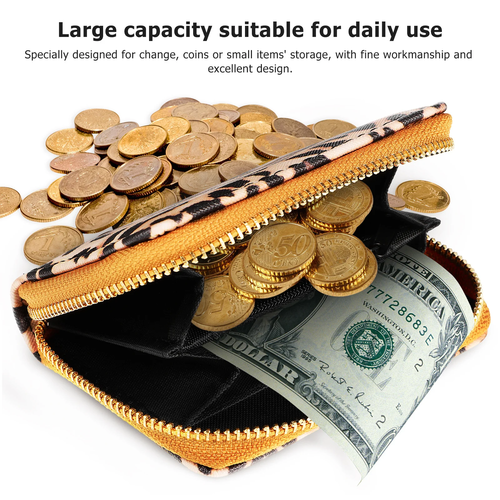 

2Pcs Leopard Print Mini Coin Purse Small Zipper Wallet Portable Multifunctional PU Card Holder Outdoor Identification