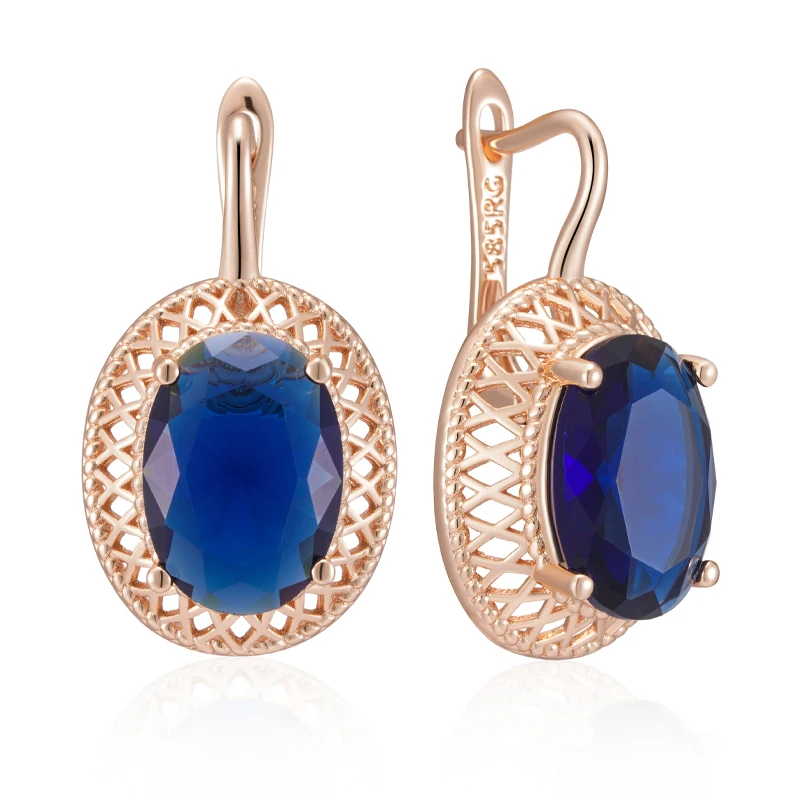 Kienl Hot Oval Blue Natural Zircon Drop Earrings for Women Trend 585 Rose Gold Color Ethnic Bridal High Quality Daily Jewelry