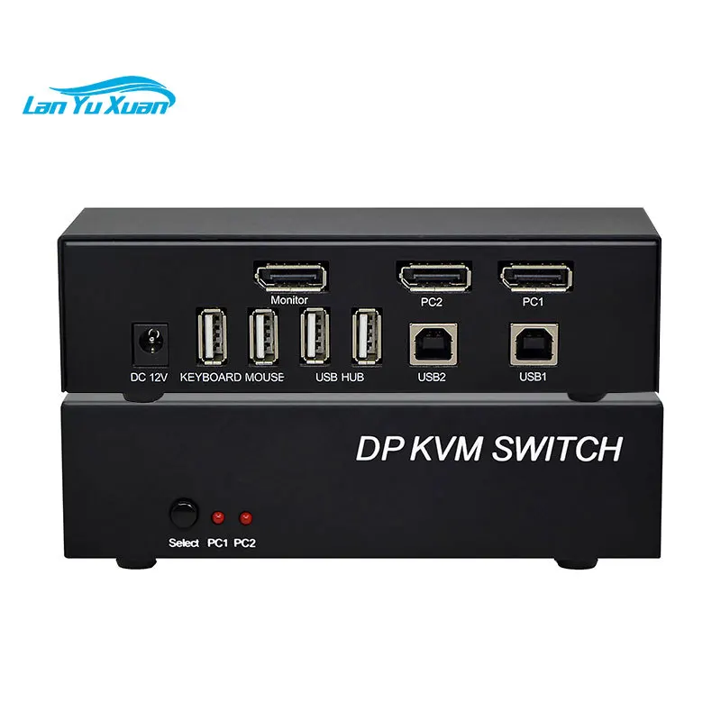 4K 60Hz 2 Port DP Switcher 2 in 1 Out DP KVM Switch with USB HUB