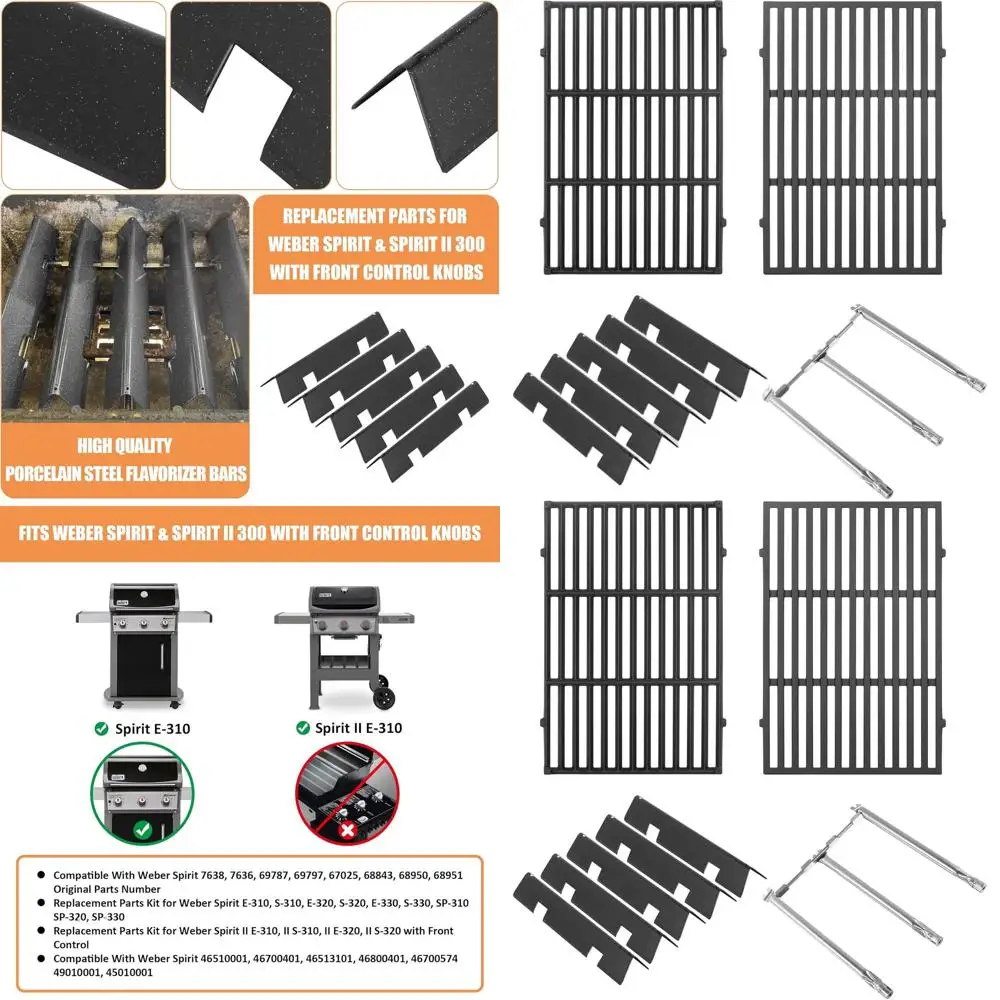 

Детали гриля Weber Spirit & Spirit II 300/E-310/S-310/E-320/S-320/E-330/S-330: патроны для ароматизаторов 7636, горелки 69787, решетки 7638