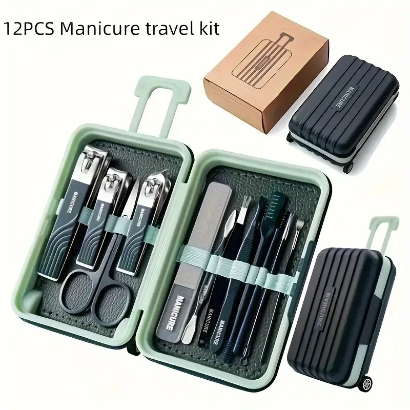 

12Pcs Nail Clippers Manicure Tool Set with Travel Suitcase Grooming Stainless Steel Nail Cutter Professional Pedicure Nail Tools