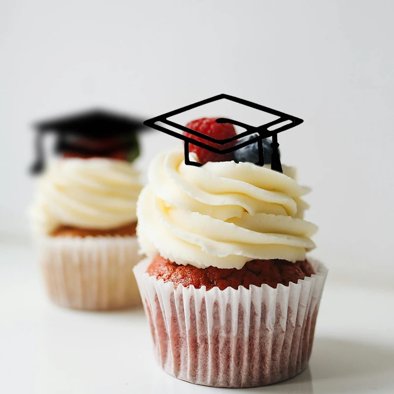 10pcs Congrats Grad Acrylic Cupcake Toppers Bachelor Cap Cake Toppers For Class Of 2025  Celebrate Graduation Party Cake Decor view 6