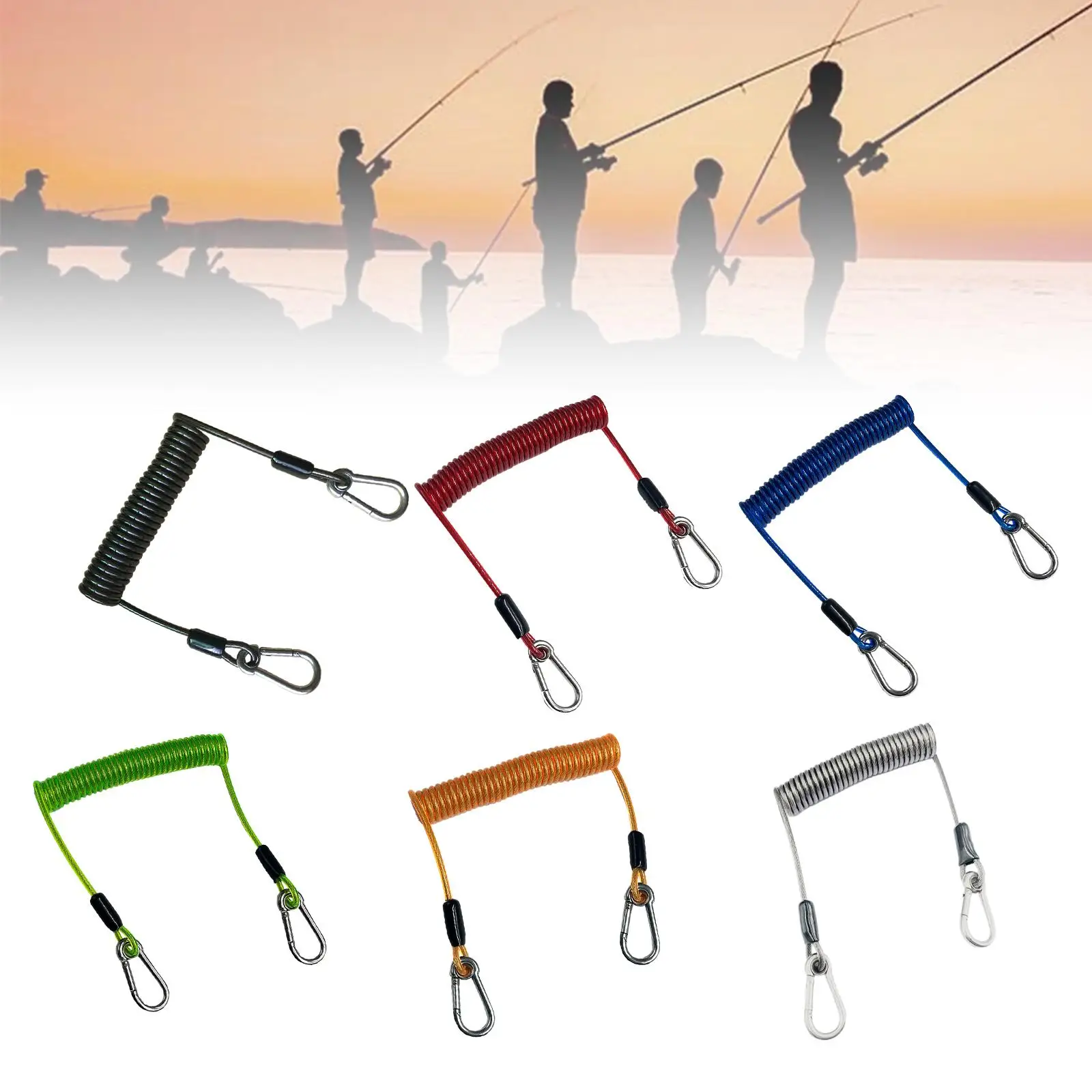 Fishing Lanyard Elastic Rope Safety Lanyard Steel Wire Leash Coiled Tether