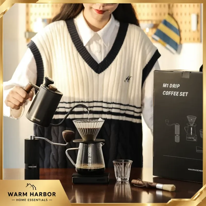 Mhw-3bomber Hand Brew Coffee Gift Box Set Manual Grinder Sharing Pot Pour Over Dripper Filter Cup Home Barista Coffee Lover Gift